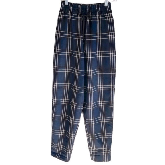 Wilfred Aritzia Soleste High-Waisted Drawstring Pant Women’s Size XS Plaid Navy - Picture 2 of 7